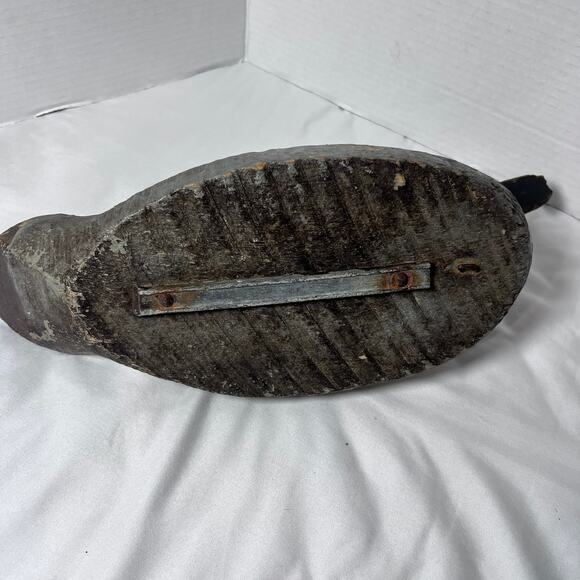 Mid 1900s VTG Hand Carved Wooden Mallard Duck Hunting Decoy Antique Metal Keel - Picture 11 of 14